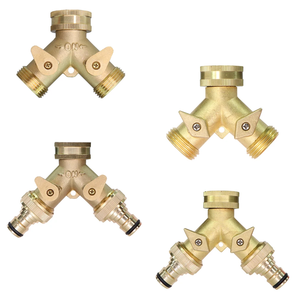 1PCS Brass 3/4 Inch Thread 2- Way Garden Tap Water Splitter Copper Y Irrigation Valve 5/8