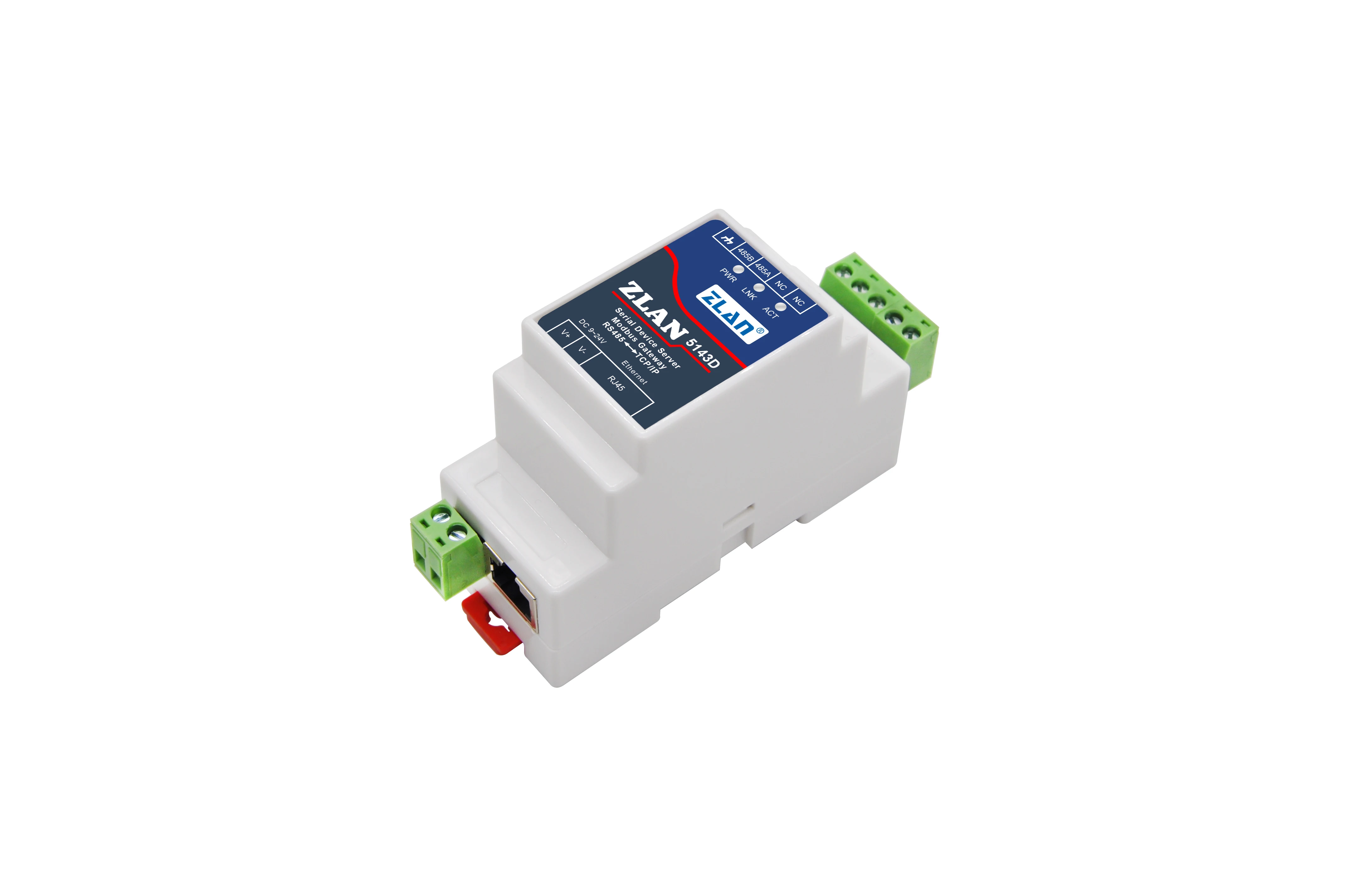 Zlan5143d Din-Rail Rs485 Seriële Naar Tcp Ip Ethernet Rj45 Converter Lan Modbus Rtu Naar Tcp Json Mqtt Gateway Server