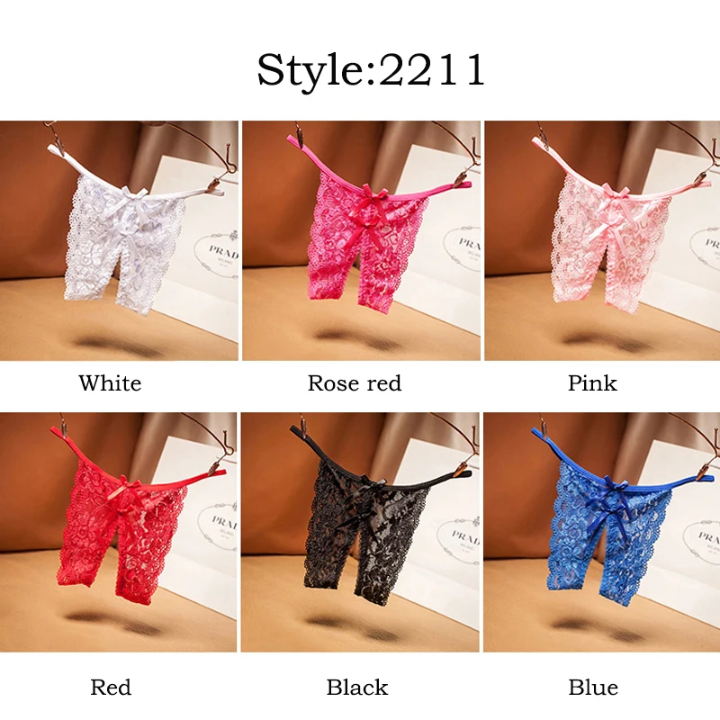 Women Sexy Thongs Embroidered Floral G-string Lace Lingerie Underwear Low Waist Open Crotch Underpants Female Panties Briefs