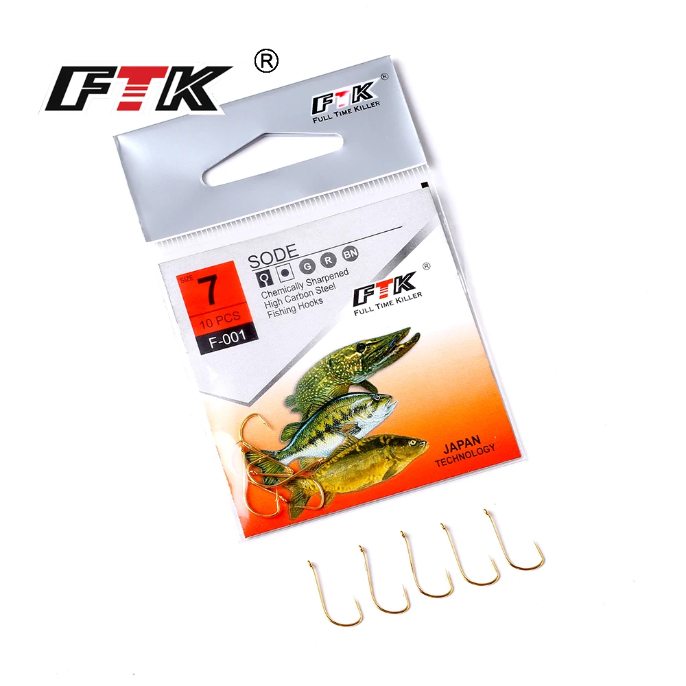 

FTK Gold Fishhooks 10-30Pcs Jig Carp Feeder Anzol High Carbon Steel Barbed Hooks with Ringed for Carp Fishing Accessories