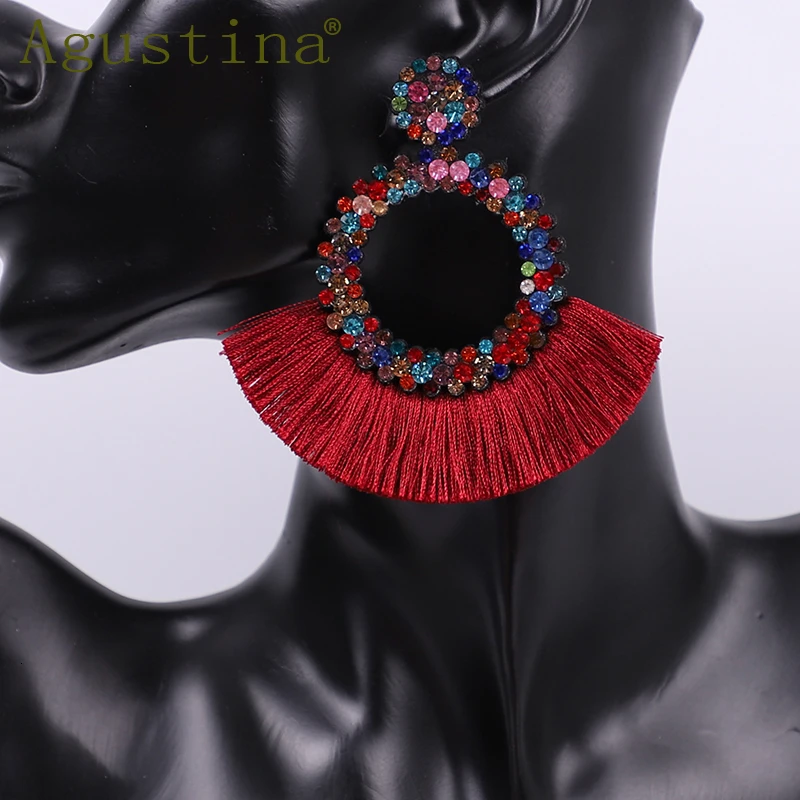 Agustina Tassel Earrings For Women Fashion Drop Earrings Jewelry   Earrings Punk Rhinestone red Earring Bohemian Round Earings