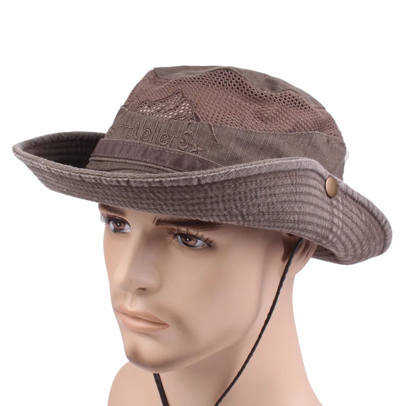 Breathable Mesh Bucket Hat Outdoor Summer Cap Hiking Sun Hat Unisex Boonie Cap Wide Brim Cotton Fishing Hats