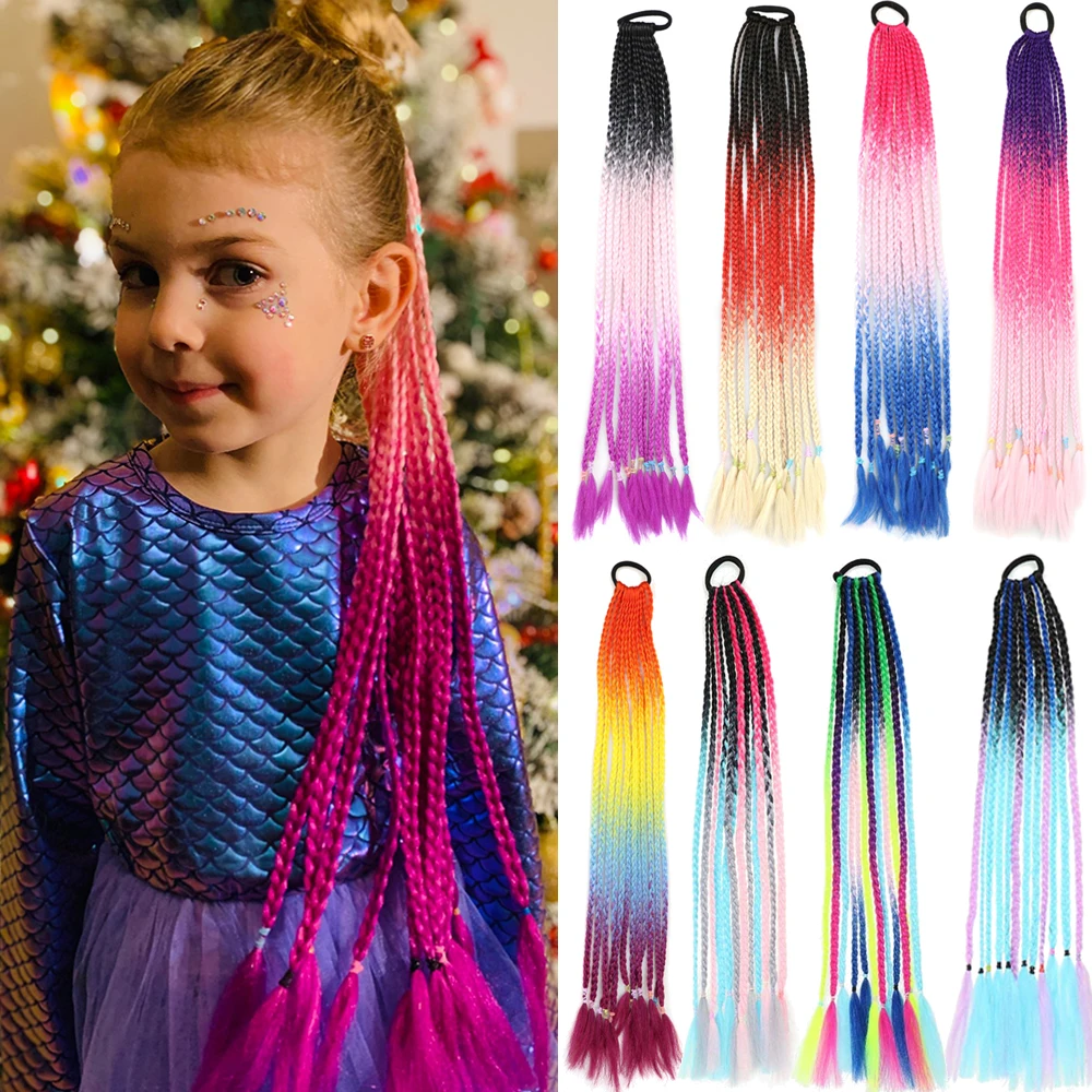 MERISIHAIR Synthetic 24Inch Long  Braided Chignon Colorful Braided Wig Ponytail Hair Extension for Girls Women Pony