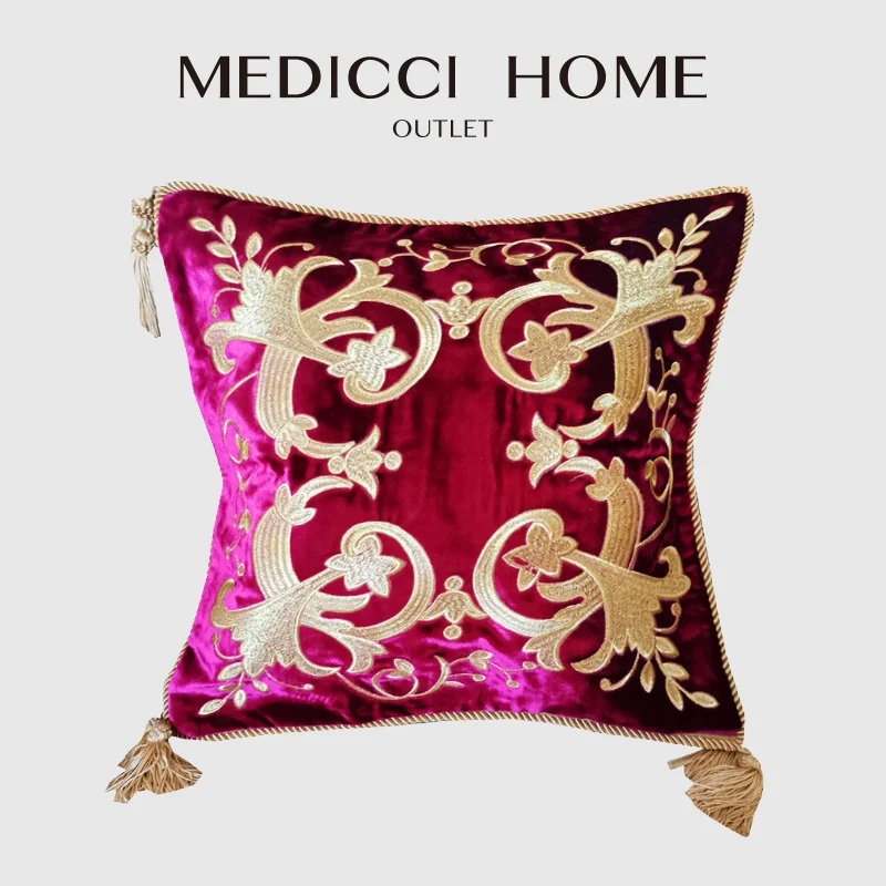 Medicci Home European Cushion Cover Luxury Velvet Home Decorative Embroidery Petunias Pillow Case Pillowcase Sofa Chair Bedroom