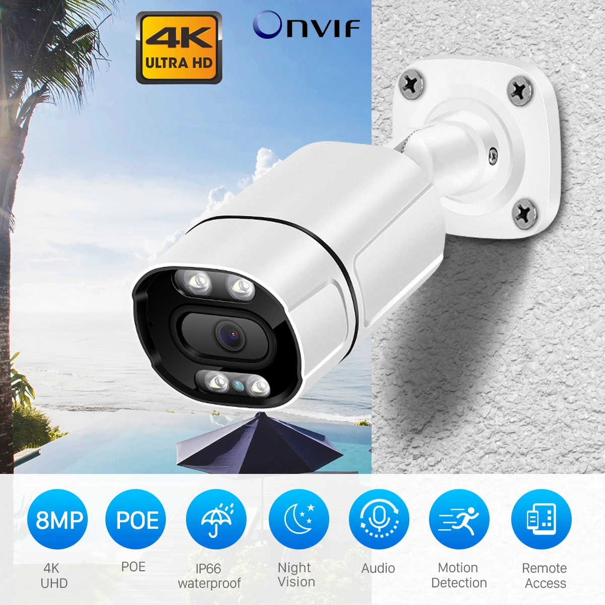 BESDER 4K 8MP 4MP Ultra HD H.265 POE IP Camera Audio AI Motion Detection Alert Outdoor Video Surveillance Camera IR Night Vision