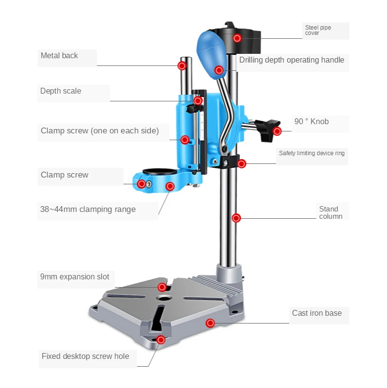 MultifunctionDrill Press Stand bench for Electric power Drill iron base Workbench Clamp for Drilling Collet 38 43mm 90 degrees