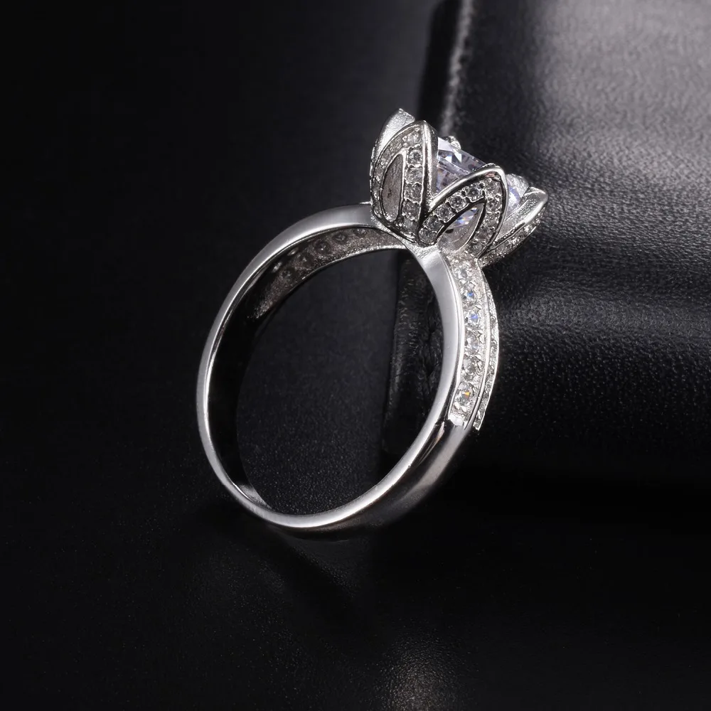 Promotion!!! 8$ Real Solid 100% 925 Silver Lotus flower Rings Wedding Jewelry for Women 2ct Simulated Diamond Engagement Ring
