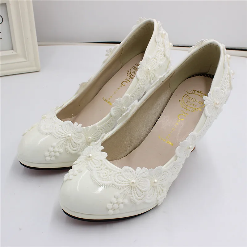 Fashion high heel PU single lace wedding shoes waterproof platform women\'s shoes Bride wedding dress white 8cm high heels wBH167