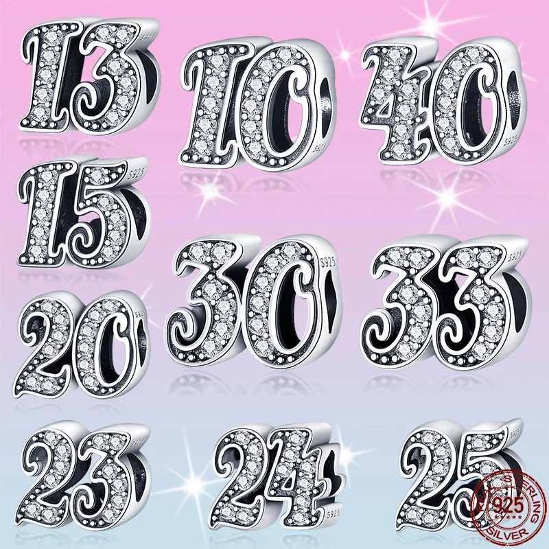 

2021 New 925 Sterling Silver Arabic Numeral Beads Charms Fit Original Pandora Bracelet&Bangle Making Fashion DIY Jewelry