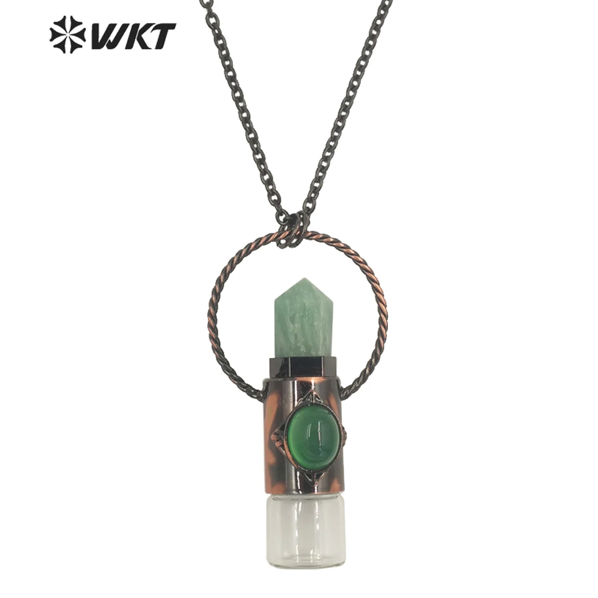 

WT-N1311 Wholesale Classic Antique Copper Natural stone crystal quartz perfume bottle necklace with roller bottle