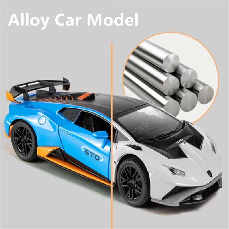 1:24 HURACAN STO Alloy Sports Car Model Diecasts Metal Toy Racing Car Model Simulation Sound and Light Collection Kids Toy Gift