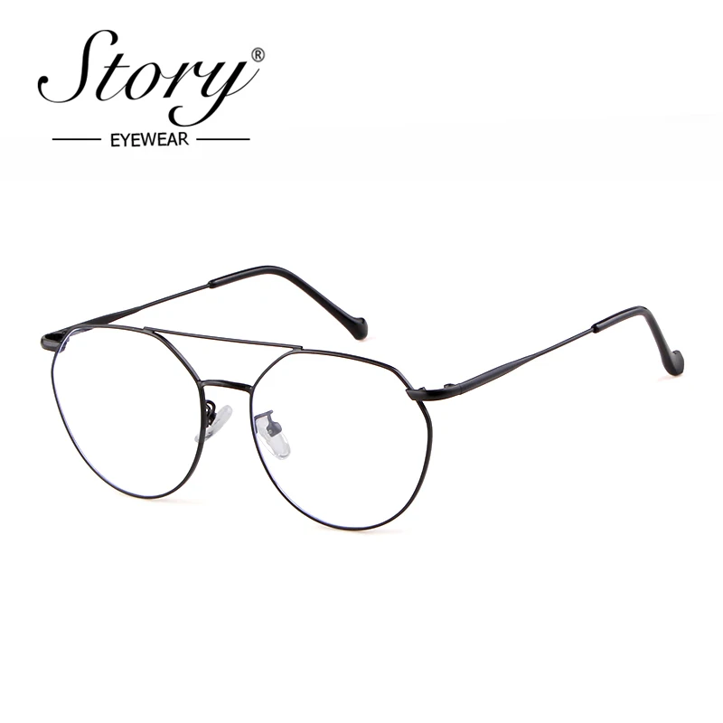 

STORY fashion round glasses women men 2019 brand vintage kickoff anti-blue light doulble bridge polygon frame eyewear PS9806T