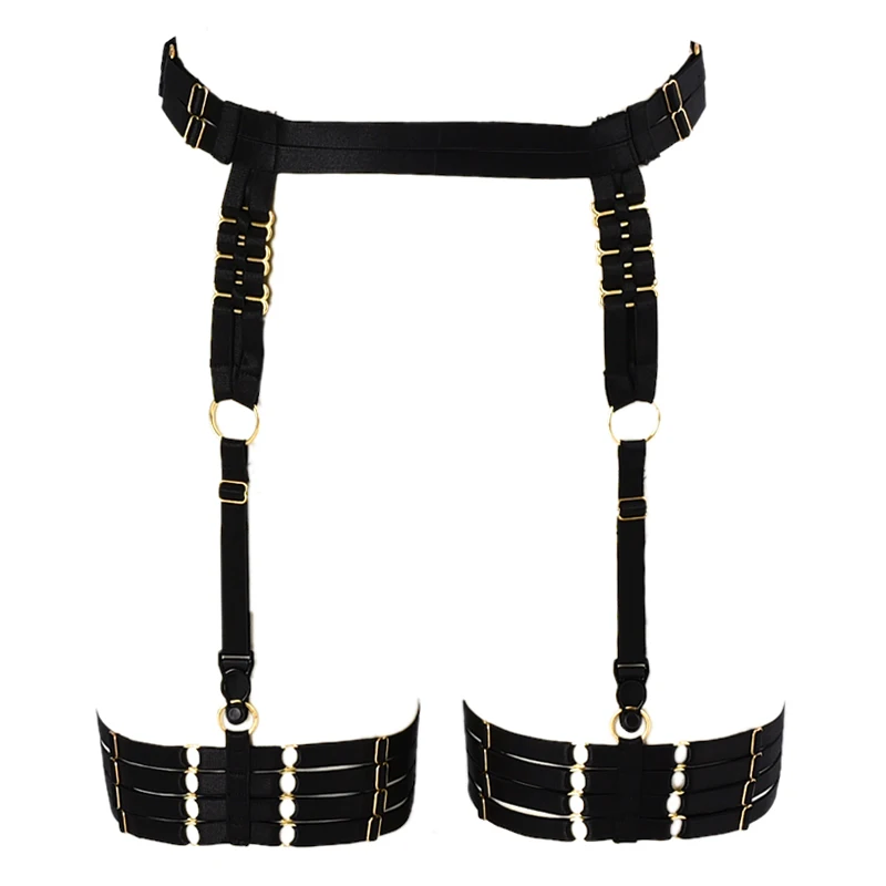 

BONDAGE STRAPPY Gorgeous Metal High Waist Harness Garter Adjustable Black Pole Dance Suspender Bandage Stockings Leg Ring