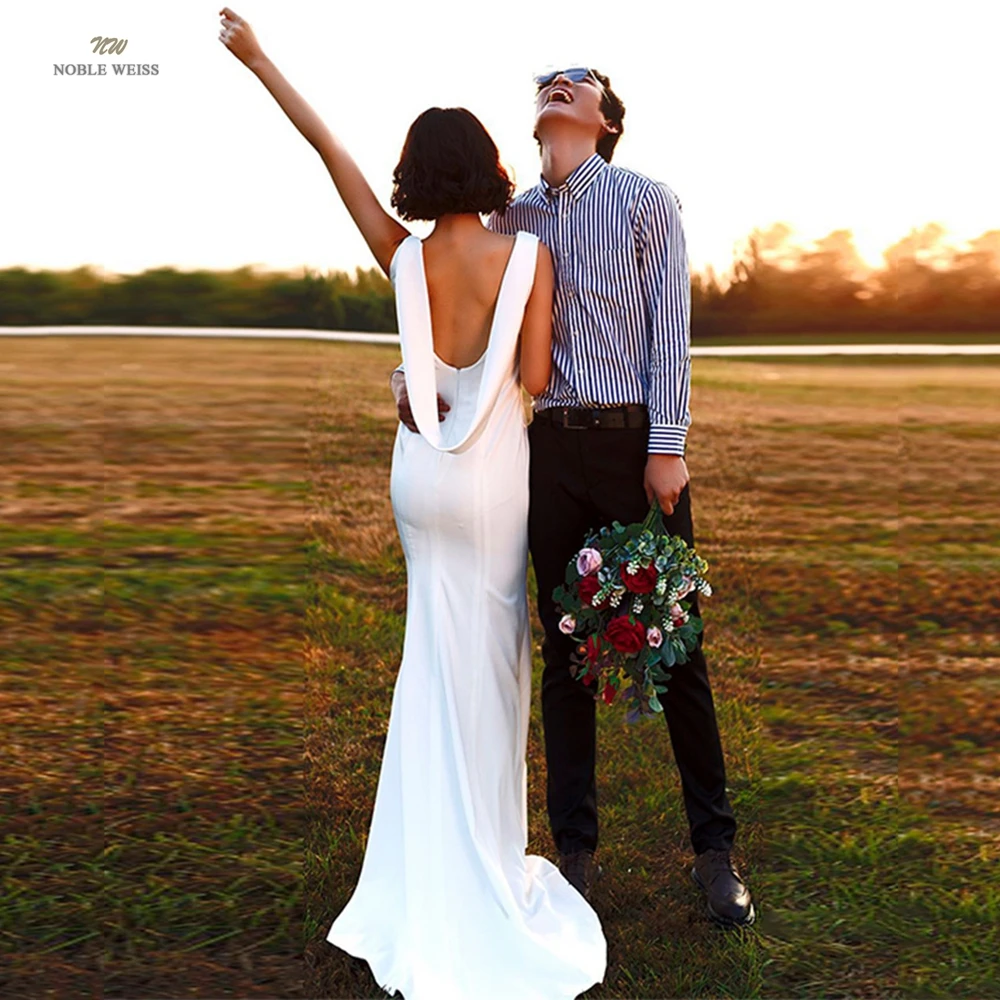 Vestidos de novia para mujer, cuello redondo, hasta el suelo, vestido de novia de sirena