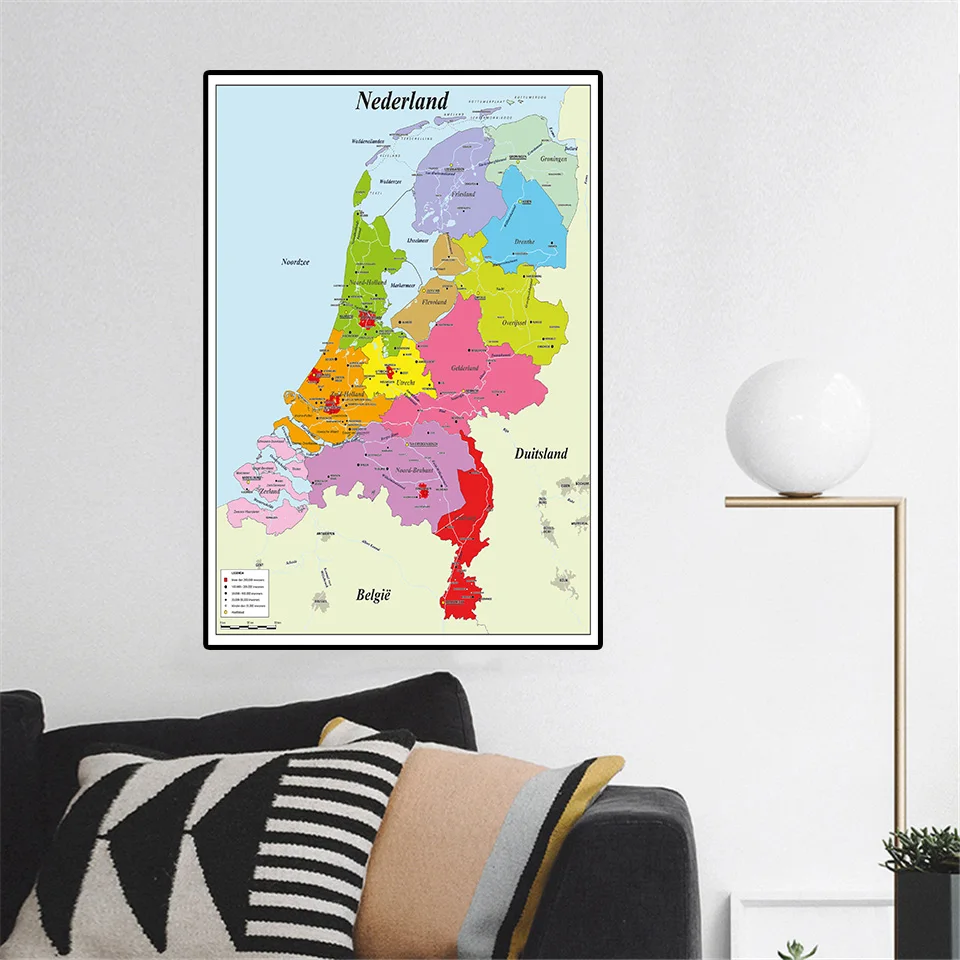 100*150cm mapa Holandii w holenderskim nowoczesny plakat ścienny włóknina płótno malarstwo salon dekoracja wnętrz przybory szkolne