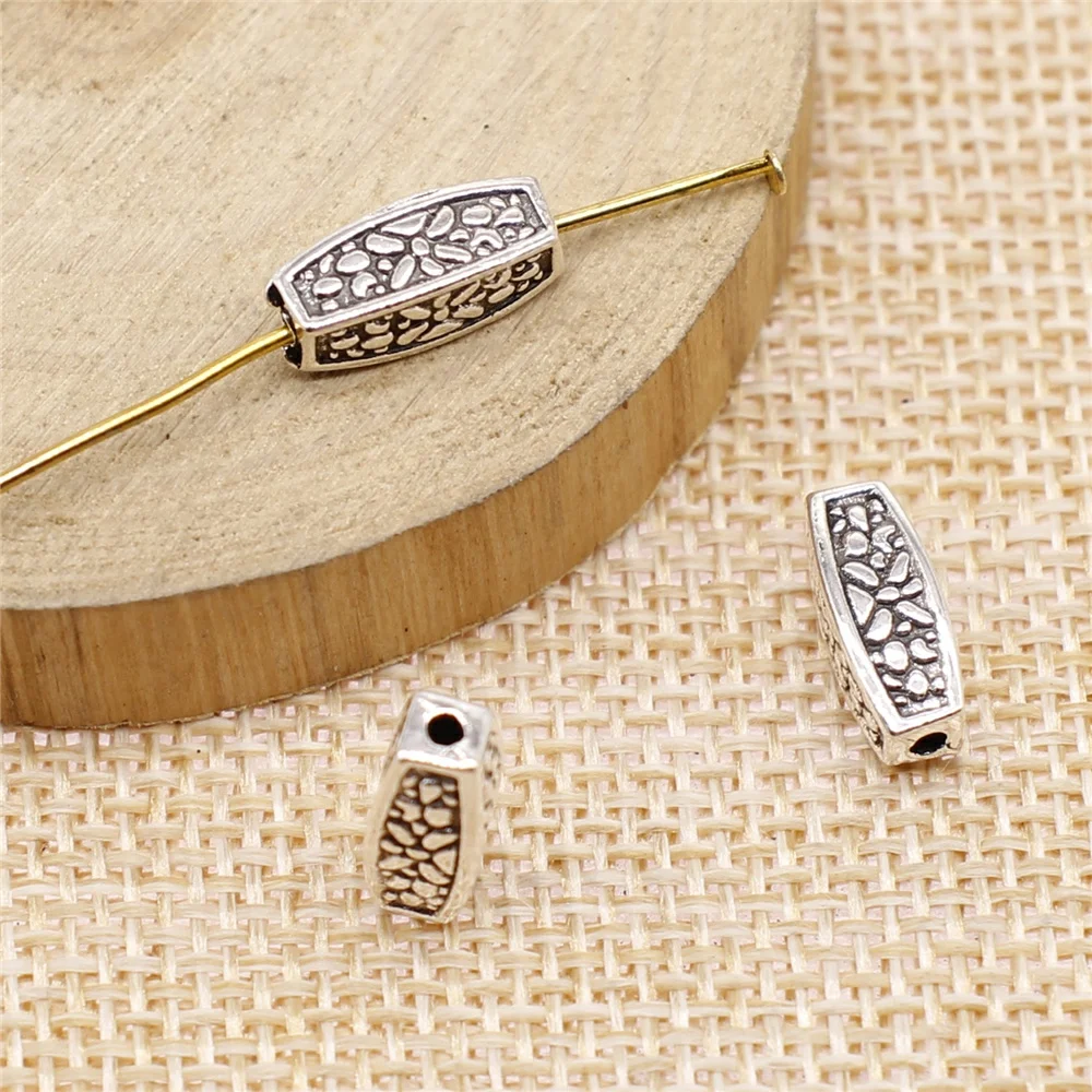 50pcs 5x13mm antique silver Long strip carved small beads charms diy retro jewelry fit Earring keychain hair card pendant