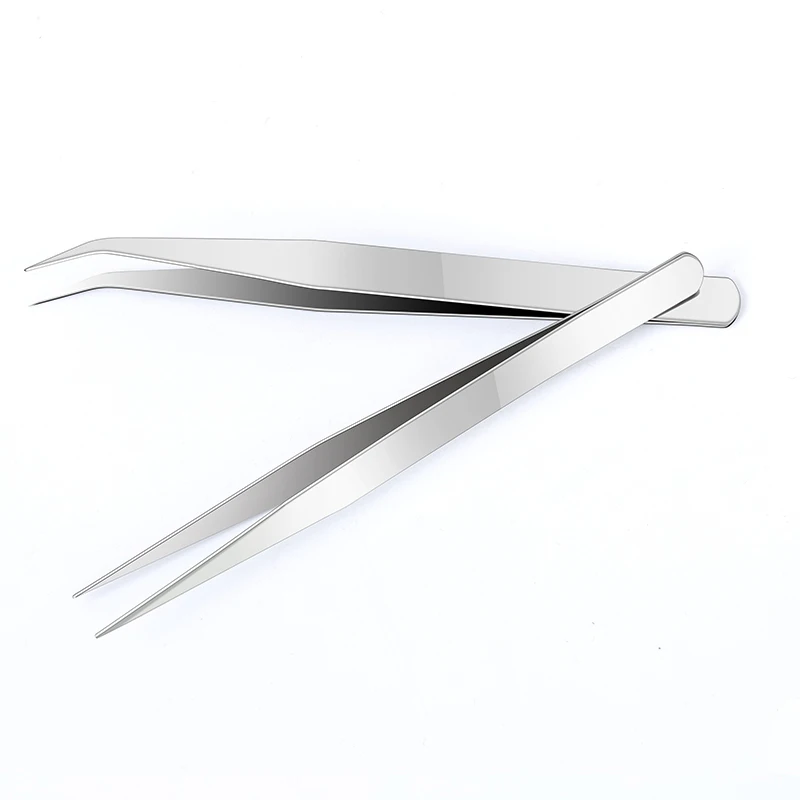 2Pcs Industrial Anti-static Stainless Steel Tweezers Precision Curved Straight Tip Tweezers Repair Tools DIY Jewelry Handmade