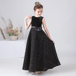 Dideyttawl vestido Formal negro para niñas, falda larga de terciopelo ostentosa, vestido de princesa Junior para boda, fiesta de noche, Adolescentes