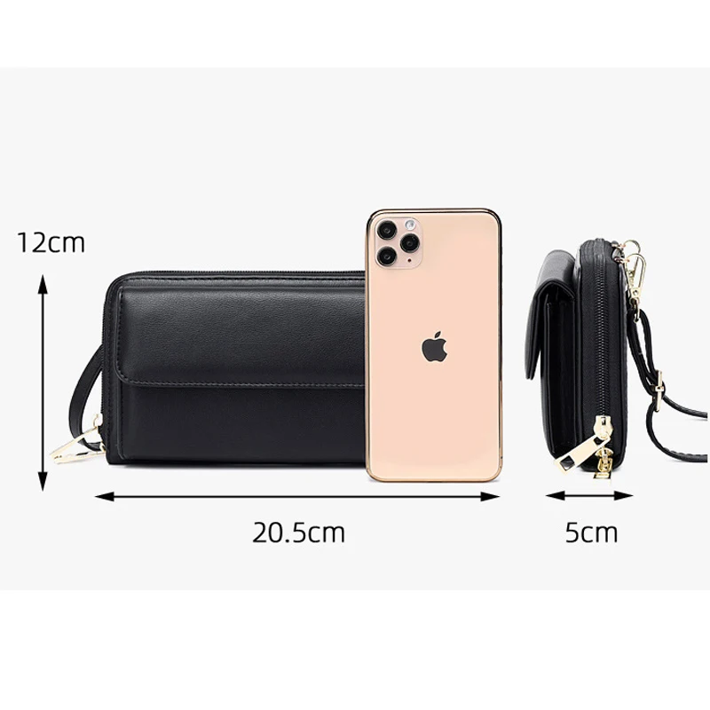 Buylor Nieuwe Touchscreen Telefoon Dames Tas Pu Lederen Crossbody Schouderriem Handtas Voor Vrouwen Fid Anti-Diefstal Borstel Lange Portemonnee