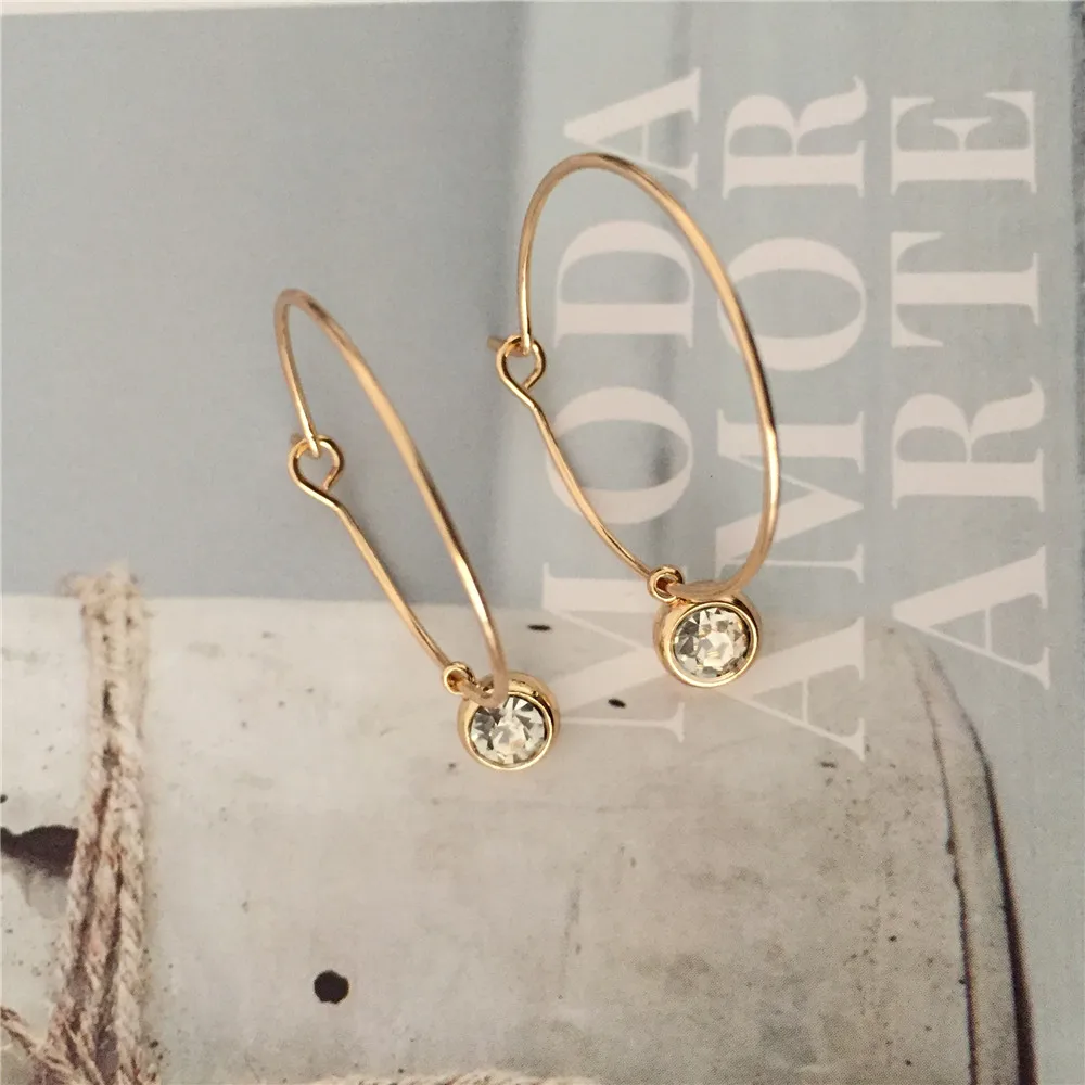 Korean Style Lovely Women Hoop Earrings Gold Color Hoop with Small Cute Stone Charm Earrings for Girl and Mom Best Gift