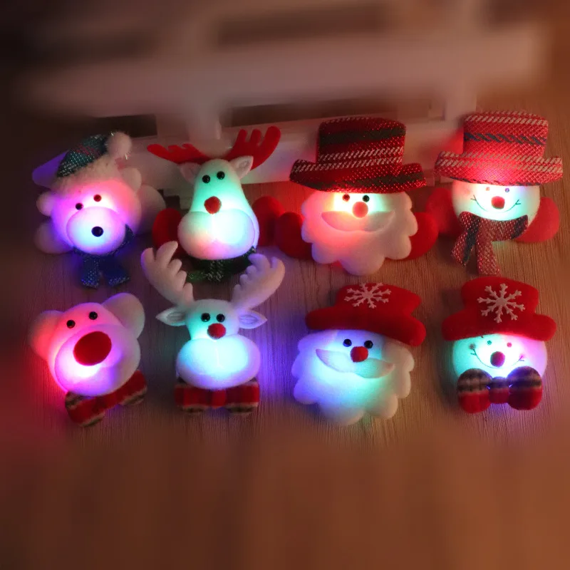 24 Pcs LED Glowing Santa Snowman Bear Deer Brooch Pin  Day Theme Party Children Kids Adult Gift   Decoration Wedding Festival