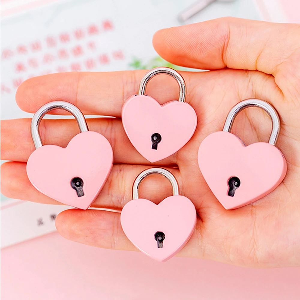 Creative Heart Shape Padlock Vintage Lock Pink Romantic Lovely Diary Padlocks Suitcase Luggage Box Lock & Key Antique Style