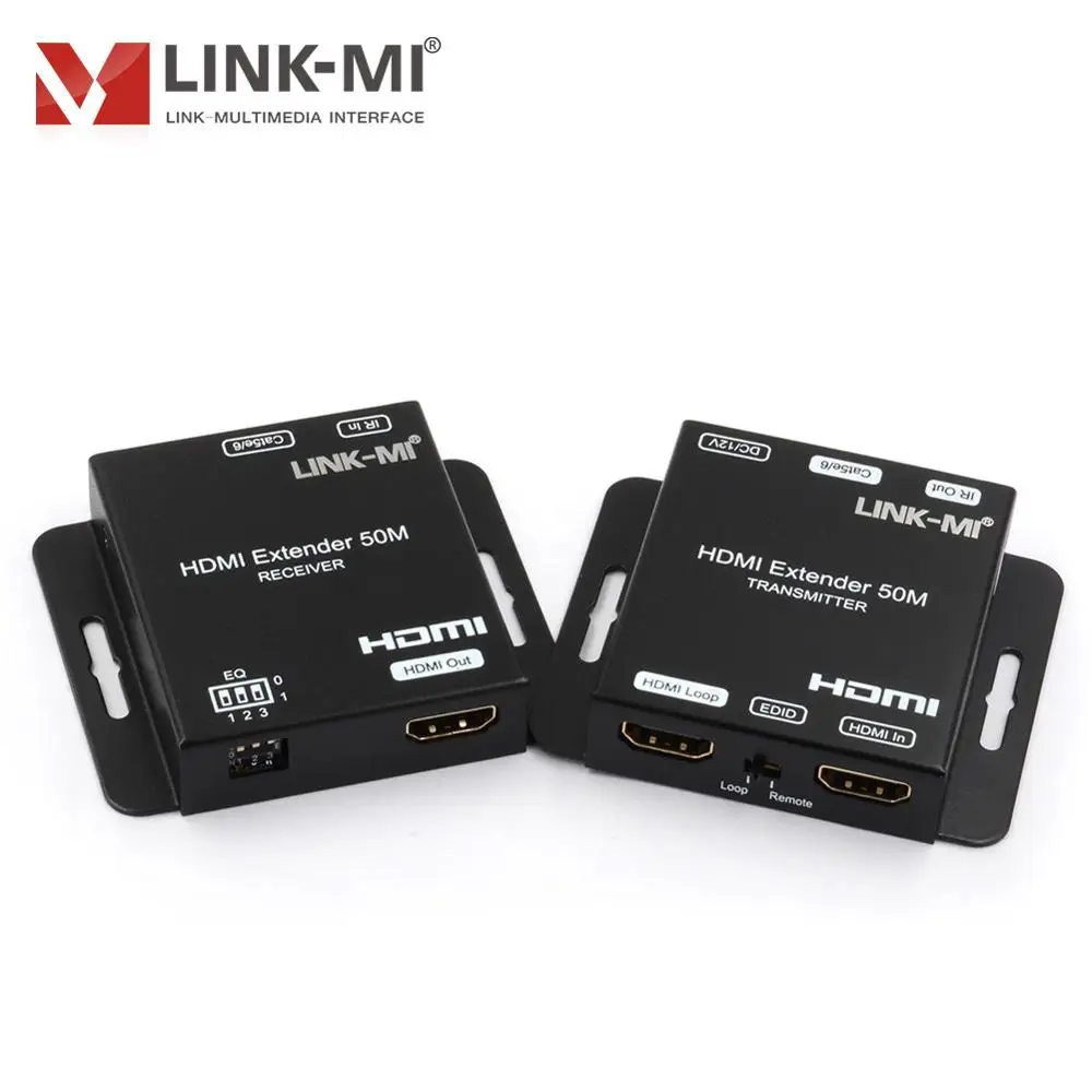 Extensor de LINK-MI 50m hdmi com laço para fora sobre o único suporte de cabo cat5e/6 1080p 60hz yuv4: 4:4 cópia local e remoto ir poc edid