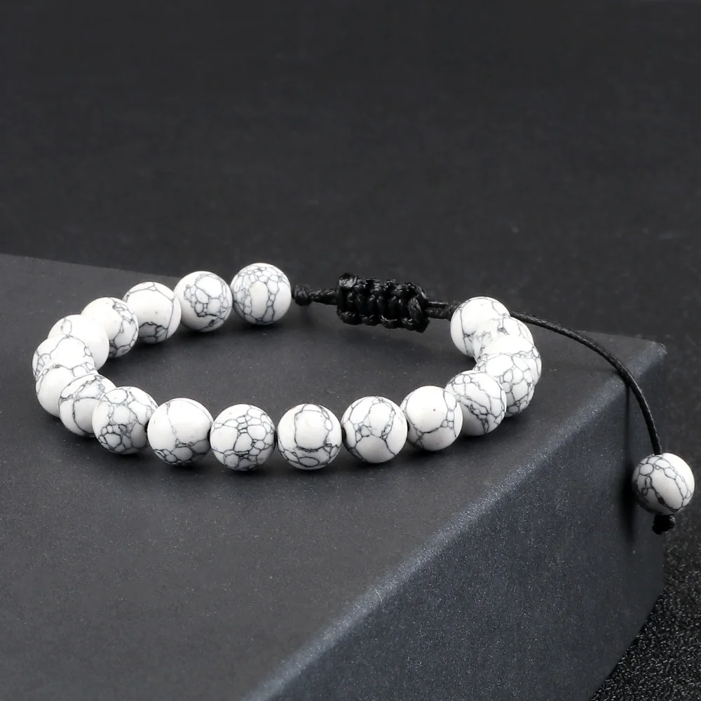 Adjustable Howlite Beads Bracelet Men 4 6 8mm Natural Stone White Bracelet Women Handmade Yoga Bangles Meditation Prayer Jewelry