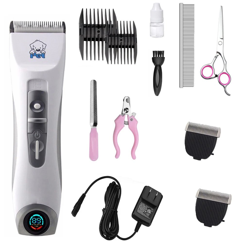 

LCD Display Professional CP9600 Pet Electric Shaver Dog Cat Trimmer Grooming Haircut Machine Silver Rechargeable Dog Clipper