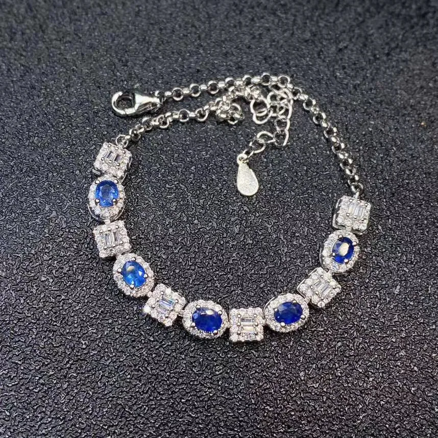 

New Coming 100% Natural And Real Sapphire Chain bracelet 925 sterling silver Fine jewelry