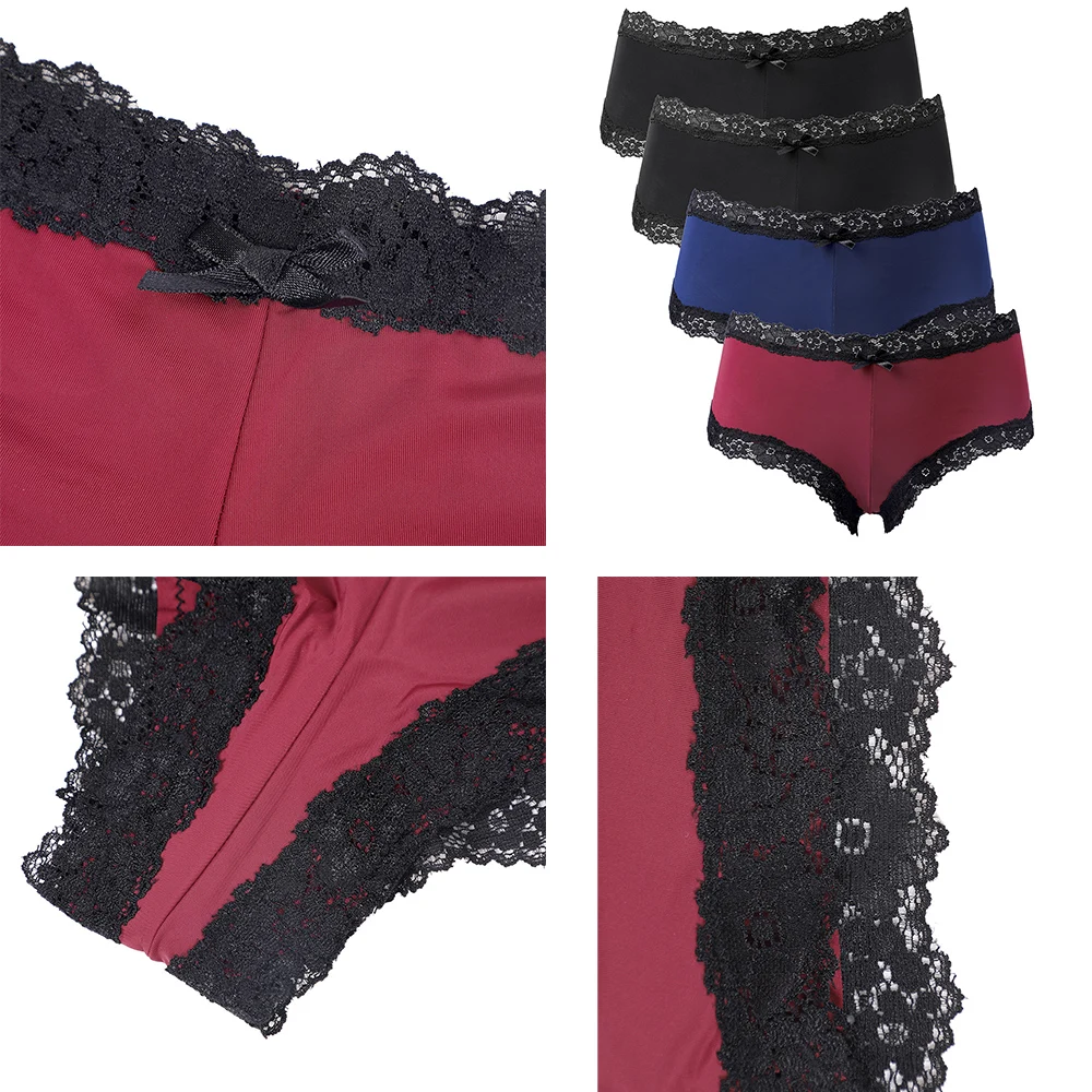 Charmleaks Women Underwear Thong Lace Cotton String Sexy Panties Tanga Briefs Lingerie Nylon Bow Tie Mid Waist Cozy 4 PCS