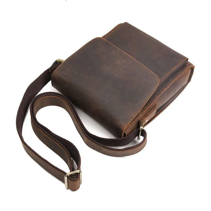 Imagem -06 - Bolsa Mensageiro de Couro Genuíno para Homens Bolsa Tiracolo Vintage Bolsa de Ombro Viagem Tablet Cavalo Louco Macho 2023