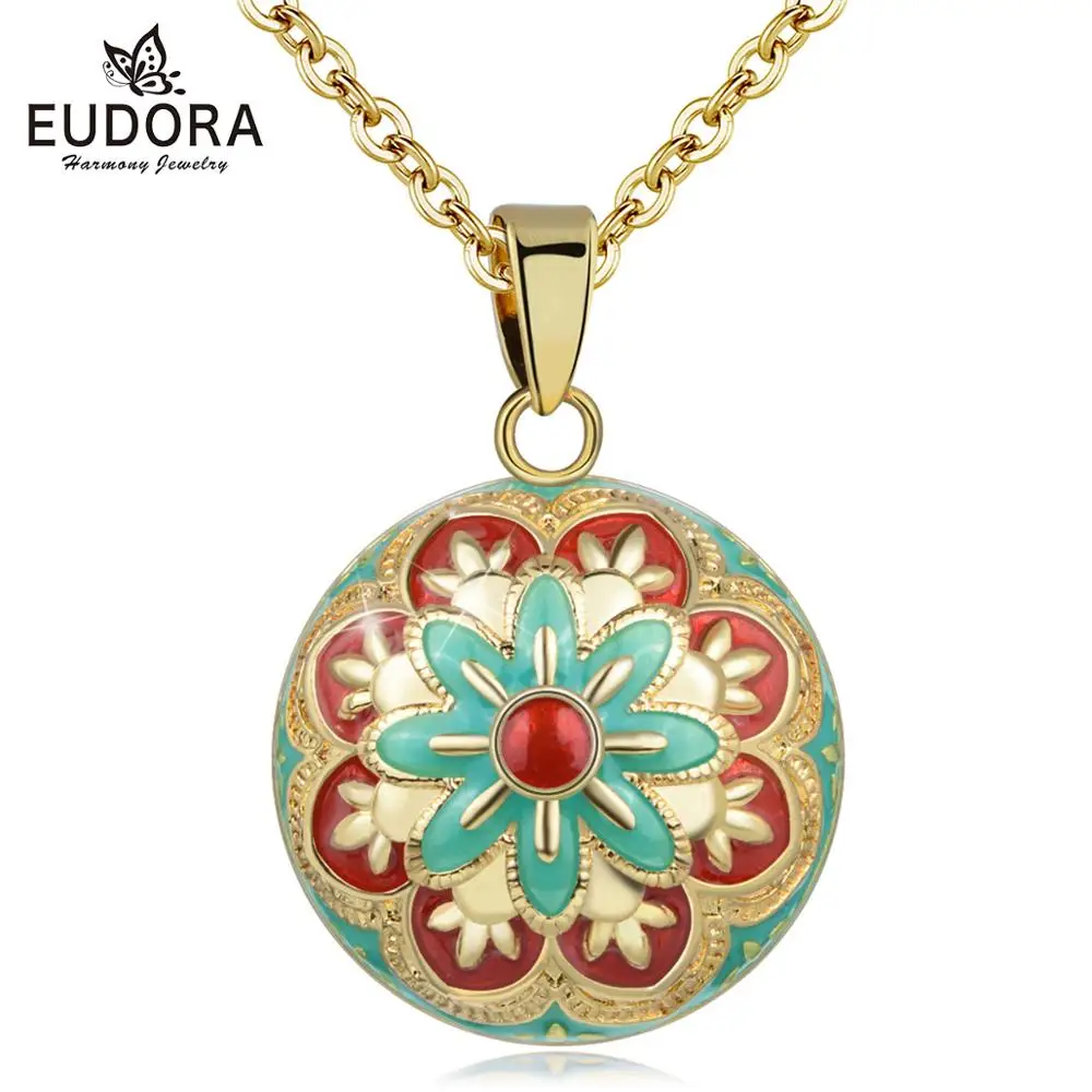 Eudora-colgante de bola de campana de flor artesanal esmaltado único, collar de Bola de Bola de Harmony, joyería llamadora de Ángel, el mejor regalo para esposa embarazada