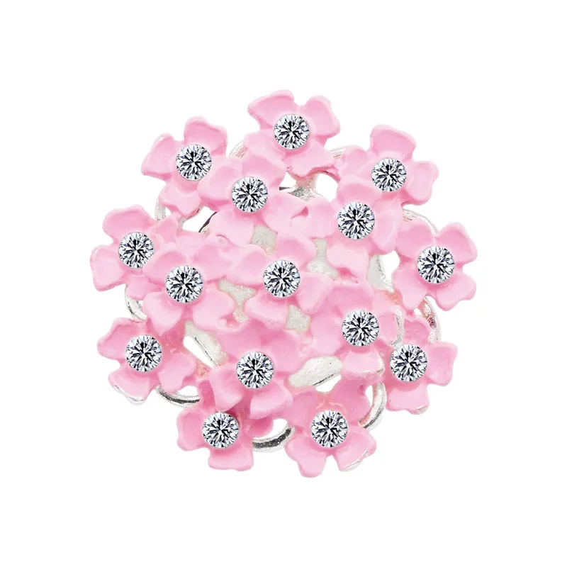 5pcs/pack Enamel Pink Rhinestone Flower Cabochons Alloy Flatback For Jewelry Making Findings Scrapbook Crafts Phone Case Decor