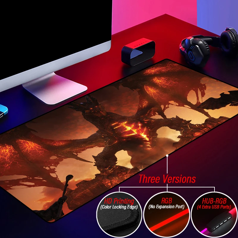 Custom World of Warcraft RGB Mouse Pad WOW HUB 4 Port USB Anime Glowing Mousepad With Illidan Arthas LED Backlit Table Carpet