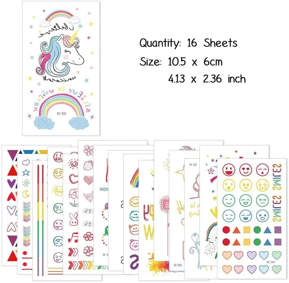 16pcs/set Fake Tattoo Sticker Art Temporary Tattoos on the Body Waterproof HyunA ins Colorful Rainbow Heart Temporal Tattoos