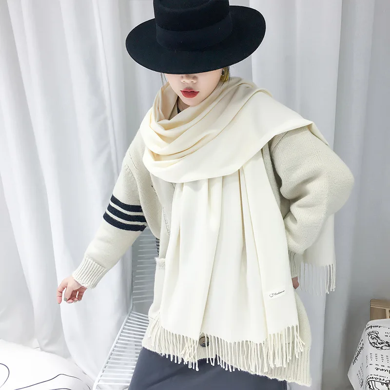 Mùa Thu Đông Phong Cách Mới Khăn Choàng Cashmere Cổ Điển Đơn Sắc Cashmere Chải Khăn Choàng Màu Khăn 330G Tím Khăn Choàng