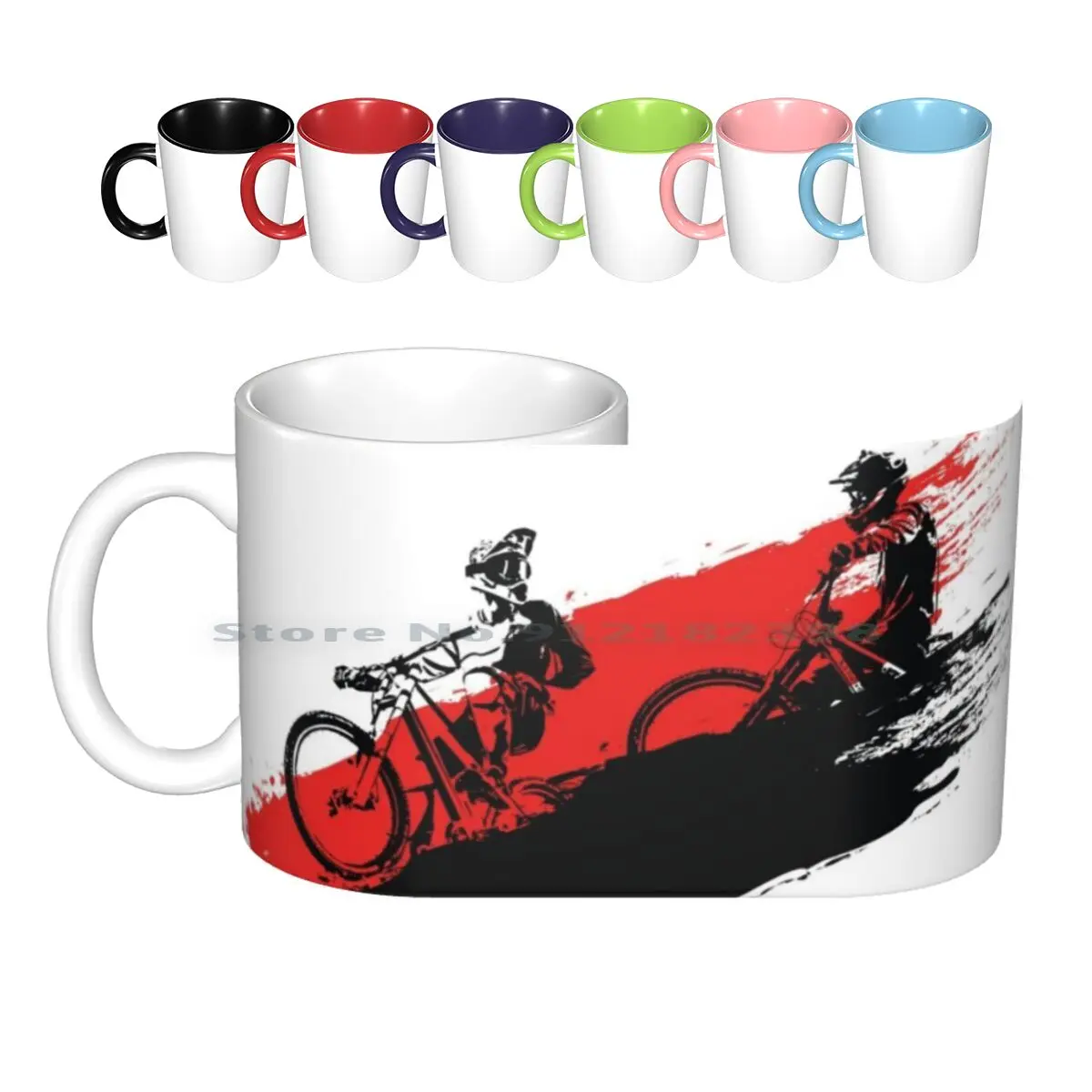 Downhill Mountain Biking Concept. Ceramic Mugs Coffee Cups Milk Tea Mug 4x Bike Race Competition Bike Trial Bike Tricks Black