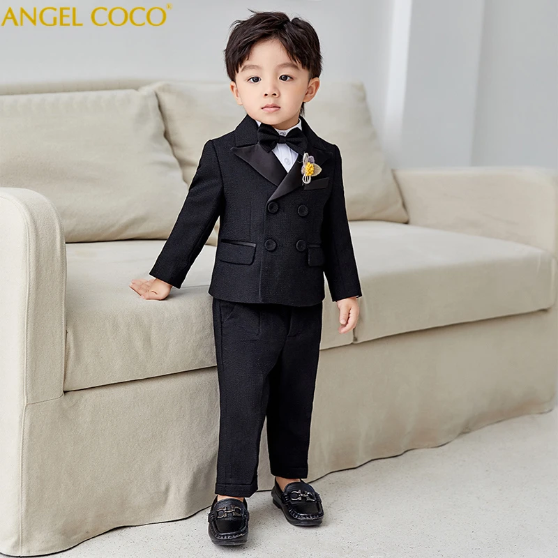 5-Piece Sets Flower Boy Children'S Suit Handsome British Small Suit Boy'S Birthday Kids Designer Toddler Baby Boy Clothes Dress