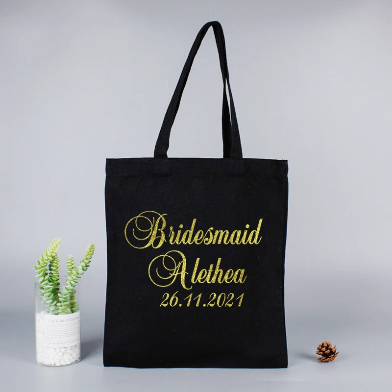 Custom Name Date Bride Bridesmaid Gift Tote Bag Shopping Original Design White Zipper Unisex Fashion Travel Canvas Bags