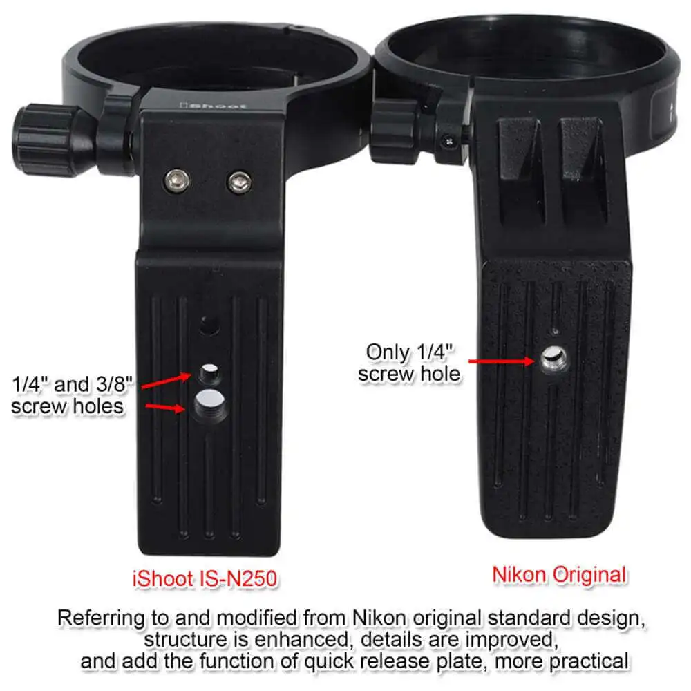IShoot Objektiv Kragen Ersatz Basis Fuß Stehen Adapter für Nikon AF-S 200-500mm F 5,6 E ED VR stativ Montieren Ring w Arca Swiss Platte – Detail 5