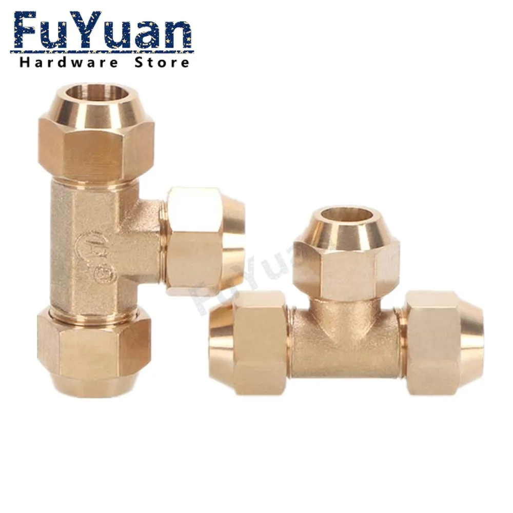 1pcs Flared Brass Type T Tee Pipe fittings 6/8/10/12/14mm Tube connector Fitting Air Conditioning Extension Tool Adapter