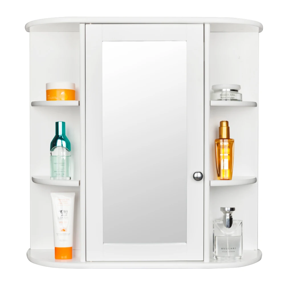 (60 x 16.5 x 58)cm 3-tier Single Door Mirror Indoor Bathroom Wall Mounted Cabinet Shelf White Bathroom Furniture