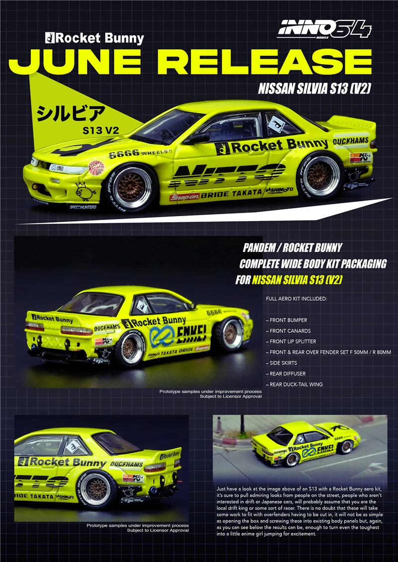 INNO 1:64 Nissan silvia s13 v2/pandem rocket Collection of die-cast alloy car decoration model toys