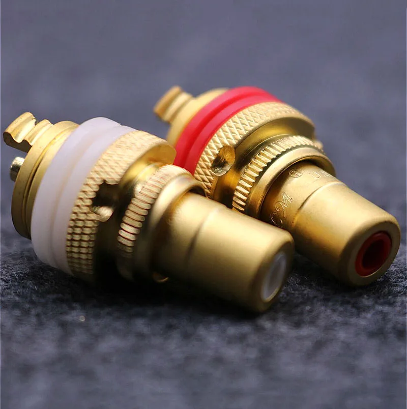 2PCS Gold Plated RCA Female Socket Chassis Phono Copper Plug Connector For Speaker/Amplifier