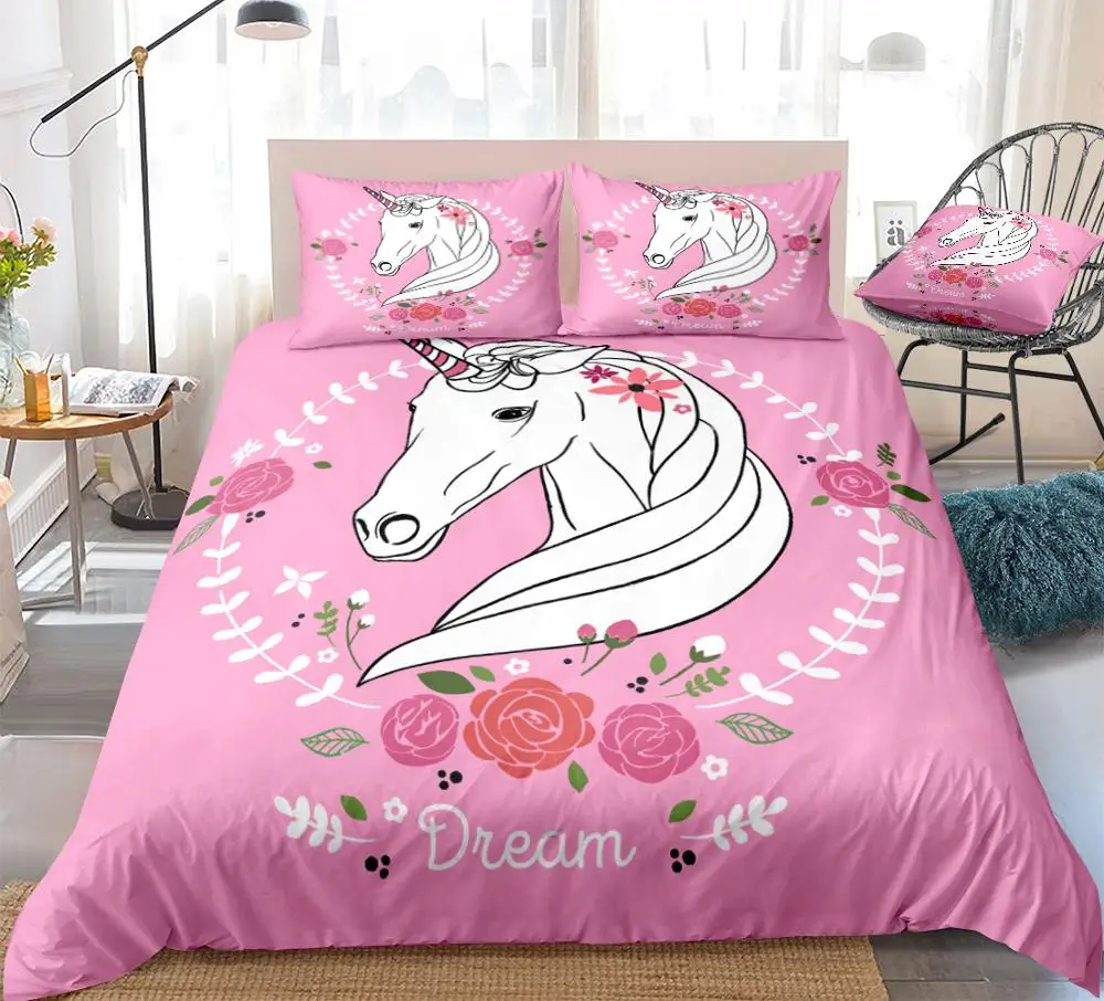 

Flower Unicorn Duevt Cover Set Rainbow Unicorn Bedding Set Boy Girl Bed Linen Horse Bed Set Caroon kids Home Textile Bedclothes