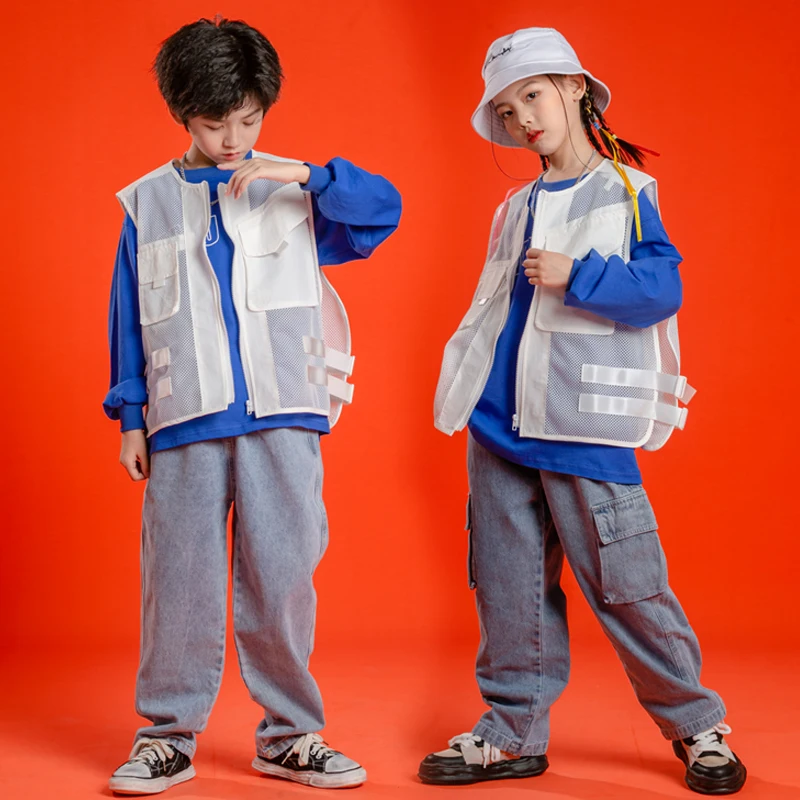 Vêtements de salle de bal pour enfants, Hip Hop, sweat-shirt, Streetwear, jean, pantalon, gilet sans manches pour filles et garçons, vêtements de danse, Costume