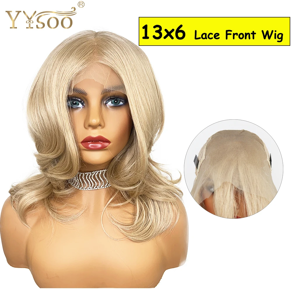 YYsoo 13X6 Synthetic Lace Front Wig Short Wave Blonde Glueless Wig Futura Japan Heat Resistant Replacement Wig 103 Color 14inch