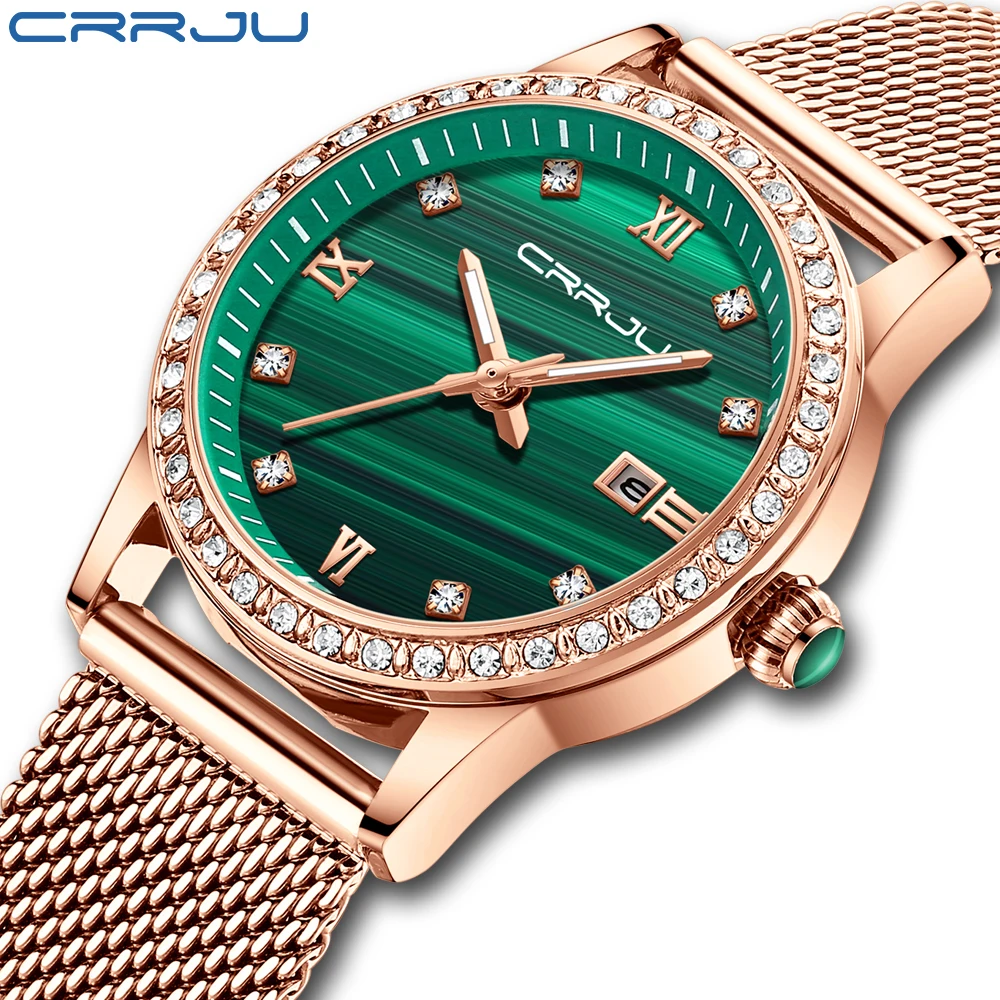 

CRRJU Watch Women Stainless Steel Quartz Watches Lady Top Brand Luxury Fashion Clock Simple Wrist Watch Relogio Feminino