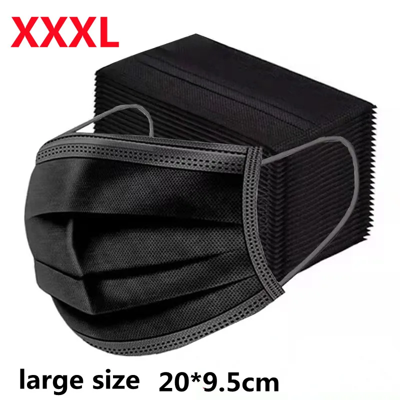 

XXL Mask 20*9.5cm Black Super Large Size for Big Face Man Masks Blue White Black Disposable Mask for Fat Man Woman Skin Friendly